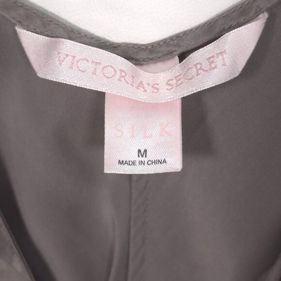 VICTORIA'S SECRET 100% SILK Slip Mini Dress Slit MEDIUM VINTAGE Gray Platinum - Picture 2 of 12